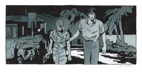 Bastien Vives | Corto Maltese - Dessin issu de l’album "Le jour d’avant" - 27 - H:15,5 x L:34 - Encre et aquarelle - 2025 - | Manjari & Partners