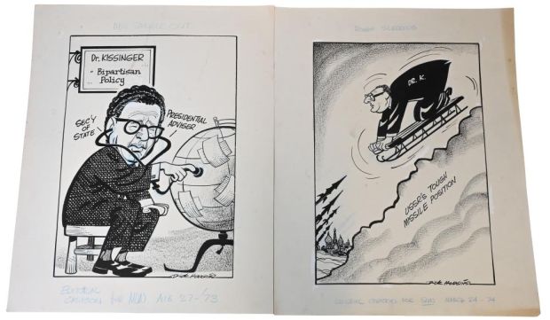 Lot 112 - 9 Dick Hodgins (American 20th Century), Original Editorial Cartoons Nine original pen and ink editorial cartoons on… | misc / divers