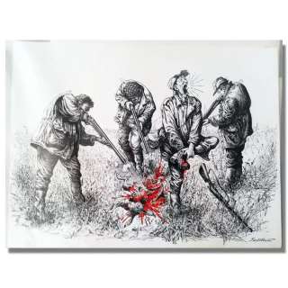 Claude Serre | LOT 52 « BANDE DE CHASSEURS » planche originale de Claude SERRE publiée dans album « chasse et pêche » 1997 ed. Glénat – Rare signé (taille 32×24 cm) plume encre aquarelle | Serre