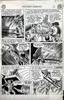 Wayne Boring Stan Kaye - Action Comics #199 P 2 (Golden Age Superman Action Page!) Large Art - 1954