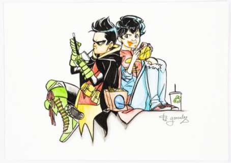 Ile Gonzales - Super Sons Illustration Original Art (2020). Super Sons Damian Wayne and Jonathan Kent, sons of -