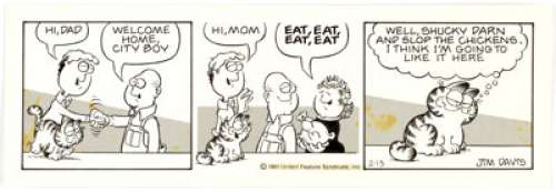 Jim Davis - Garfield Daily First Appearance of Jon‘s Mom and Dad Comic Strip Original Art dated 2-13-80 (United Feature Syndicate, 1980).