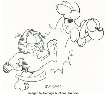 Jim Davis Studio - Garfield Punting Odie Illustration Original Art (c. 1980s). | Heritage