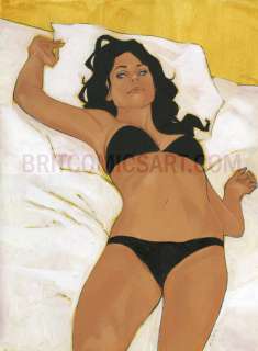 Phil Noto - brunette in bed - large painting by phil noto