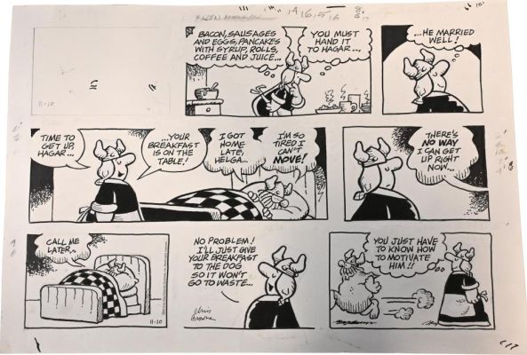 Lot 90 - Chris Browne (American 1952–2023), Hagar the Horrible Sunday Comic Strip Original Art Ink on paper, nine-panel Sunday… | misc / divers