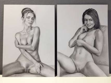 Posing Xxx Pinup - Orlovski - Two Original Pencil Drawings sexy Art - Signed! - (2020) | Catawiki