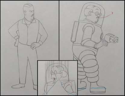 Tintin - 6x Original drawing - Colonel Boris, Wolf, and others - On a marché sur la lune - (1960’s) | Catawiki