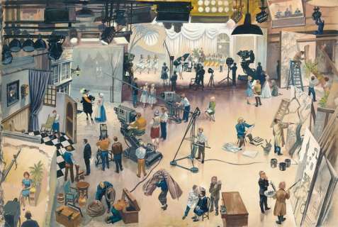 Hans G. Kresse - Formaat: 49 x 72 cm. - Kresse, Hans G. - Grote Originele illustratie - Een studie van een televisiestudio - Geschilderd in gouache op karton - Gepubliceerd in Revue - (1961)