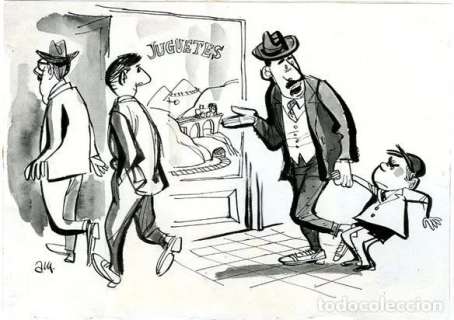 Dibujo de Antonio Mingote - En una Gran Tienda de Juguetes - Noticias Frescas, Semana 1958