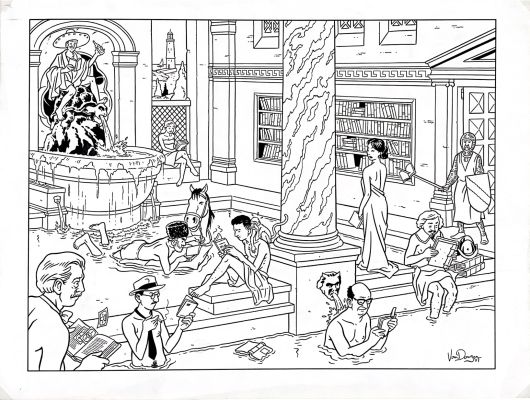Dessin original à l’encre de Peter van Dongen « Bathhouse » | Comic Art Masters