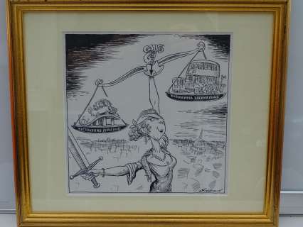 GIBBARD: Black and white - Framed and Glazed Original Satirical Cartoon Artwork | Excalibur Auctions