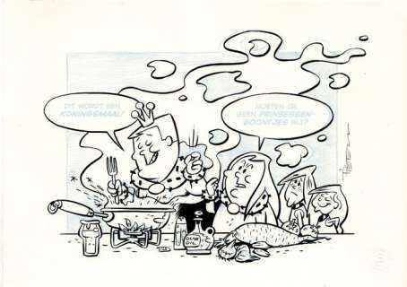 Hogenbirk, Pieter | Hogenbirk, Pieter - Originele tekening + schets + kleurenprint - Van Oranje plaat voor Stripkookboek - (2018) | Catawiki