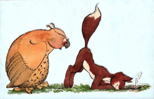 Jean Dulieu (Jan Van Oort) | Paulus de Boskabouter - Originele aquarel - Oehoeboeroe en Rijntje op zoek naar Mol - Page volante - (1960/1961) | Catawiki