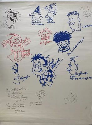 A large page signed by multiple British comic book artists including DAVE SUTHERLAND, IAN KENNEDY, | Excalibur Auctions