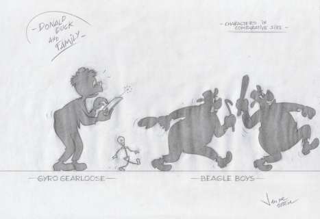 Jaume Esteve, Disney Artist | Donald Duck and Family : Gyro Gearloose and The Beagles - Original drawing - Signed by Jaume Esteve - Pencil Art | Catawiki