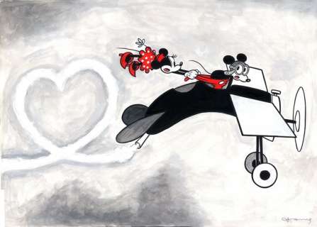 Tony Fernandez - Disney Artist | Vintage Mickey & Minnie : Love Is In The Air - Original Painting - Tony Fernandez - Watercolor Art - 70 x 50 cm | Catawiki