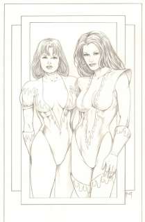 Mitch Foust - Two Fire Babes Pencil Commission - Signed