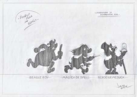 Jaume Esteve, Disney Artist | Scrooge McDuck, Magica de Spell, Beagle Boy: Donald Duck and Family - Original drawing - Signed by Jaume Esteve - Pencil Art | Catawiki