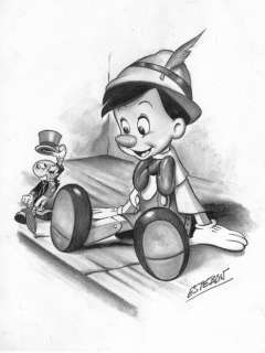 Esteban | Pinocchio & Jiminy Cricket - Esteban - Original drawing | Catawiki