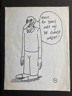 Kamagurka | Kamagurka - Originele tekening - Dans met mij de hele nacht - gemaakt voor affiche - Page volante - (1983) | Catawiki