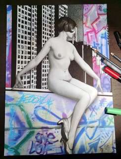 Tushikuni | Tushikuni - Original erotic drawing (mixed media art) - "Naked city" - Format: 30 x 40 cm. - (2021) | Catawiki