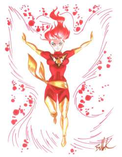 Dave Bullock - phoenix jean grey from the x-men color commission - signed
