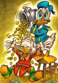 Joan Vizcarra | Donald Duck & His Uncle $crooge - Money Rain - Original Drawing - Joan Vizcarra - Pencil Art | Catawiki