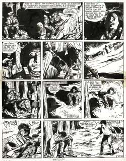 Jijé | Jerry Spring, Le loup solitaire, planche originale à l’encre de chine publiée dans le Journal Spirou en 1964 et en album en 1965. La première case a été reprise par Jijé pour le 4ème de couverture de l’album “Mon ami Red”… | Septimus