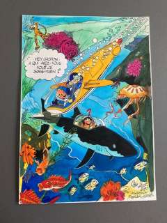 Jacot, Christian | Jacot, Christian - Dessin original couleur - Hommage Ã  Hergé et Franquin - (2020) | Catawiki