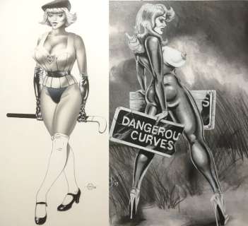 Alan Herrett | Alan Herrett (Attributed to) - 2x Original illustration - Jolly Hockey Sticks + Dangerous Curves - Size (2x): app. 28 x 40 cm. - (1988/1989) | Catawiki