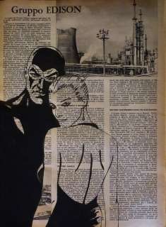 Andrea Boriani | Diabolik - Andrea Boriani - pagine di quotidiano vintage (1964) hand painted 36 x 27 cm - Exemplaire unique | Catawiki