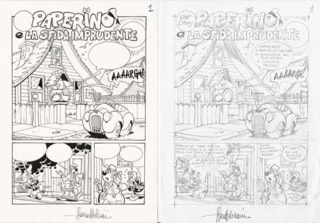 Lara Molinari | Paperino Mese #485 - Lara Molinari - tavola originale (title page) + preparatorio "Paperino e la Sfida Imprudente" - Page volante - Exemplaire unique - (2020) | Catawiki