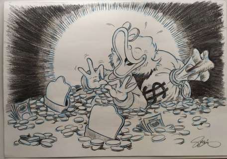 Sergio Garrido | Uncle Scrooge - BaÃ±o de dinero - Exemplaire unique | Catawiki