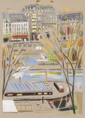 Dominique Corbasson | La Seine - Acrylique et gouache sur carton | Huberty Breyne Gallery