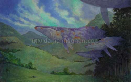 Miguelanxo Prado - Peinture originale, Baleines - Trait de craie