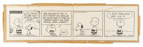 Original ’’Peanuts’’ Comic Strip Hand-Drawn by Charles Schulz -- Snoopy Is Distraught Over a Visit from Lila, His Original Owner Before Charlie Brown! | Nate Sanders