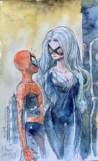 Sandoval, Tony | Tony Sandoval - - Dessin original couleur - SpyderMan and BlackCat - Spiderman - (2022) | Catawiki