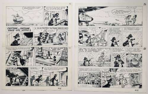 Francis | Francis - 2x Planche originale - Capitaine Lahuche - La Caravelle d’occasion - (1977) | Catawiki