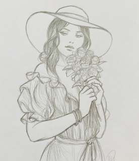 Paturaud, Laurent | Paturaud, Laurent - Dessin original - La Mystérieuse femme au bouquet | Catawiki