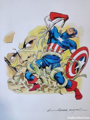 PINTURA ORIGINAL DE LÓPEZ ESPI CAPITAN AMERICA | todocoleccion (Buy It Now)