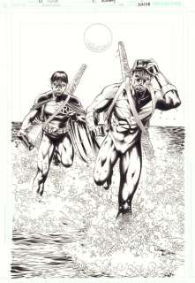 Christian Alamy, Don Kramer - nightwing #143 p. 4 - nightwing and robin come out of the water splash - 2008
