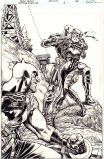 Nelson Decastro, Reilly Brown - batman/fortnite: zero point #3 p. 20 - deathstroke holds catwoman hostage splash - 2021 signed