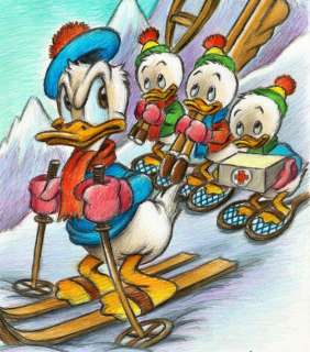 Joan Vizcarra | Donald Duck and His Nephews Ready To Ski! - Original Drawing - Joan Vizcarra - Pencil Art - Original Artwork | Catawiki