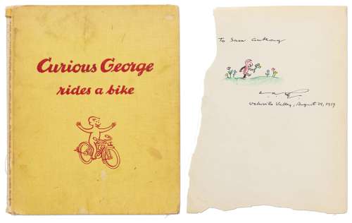 H.A. Rey Signed First Edition of ’’Curious George Rides a Bike’’ with Rey Also Drawing an Illustration of the Curious Monkey | Nate Sanders