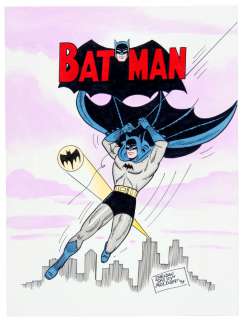 SHELDON MOLDOFF "BATMAN" 1993 ORIGINAL ART WITH BATMAN LOGO AND SPOTLIGHT. | Hake’s