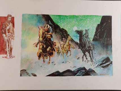 Renzo Calegari | Renzo Calegari - illustrazione originale "In Corsa per la Vita" - grande formato - Page volante - Exemplaire unique - (2008) | Catawiki