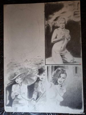 ILUSTRACIÓN DIBUJO A LÁPIZ. Boceto Trabajo. Cómic pulp horror erótico. Escuela Valenciana Años 60/70 | todocoleccion (Buy It Now)