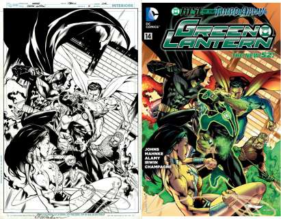 Doug Mahnke Mark Irwin - green lantern #14 cover (6 jla: green lantern, aquaman, batman, cyborg, superman, wonder woman! ) 2012