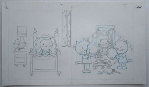 Ray Goossens (Studio) | Ray Goossens (Studio) - MUSTI - Originele pagina (potlood versie) (p.24) - Musti is jarig - (2003) | Catawiki