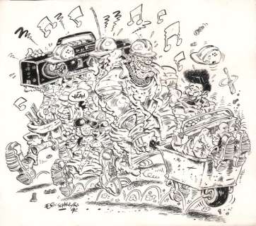 Schreurs, Eric | Schreurs, Eric - Originele tekening - Poster/ T-shirt - Men at work - (1992) | Catawiki